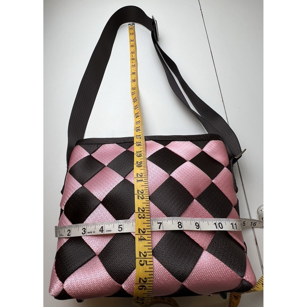 MAGGIE BAGS Genuine Seat Belt Webbing Shoulder Bag Brown/Pink Adjustable Strap - Picture 6 of 11